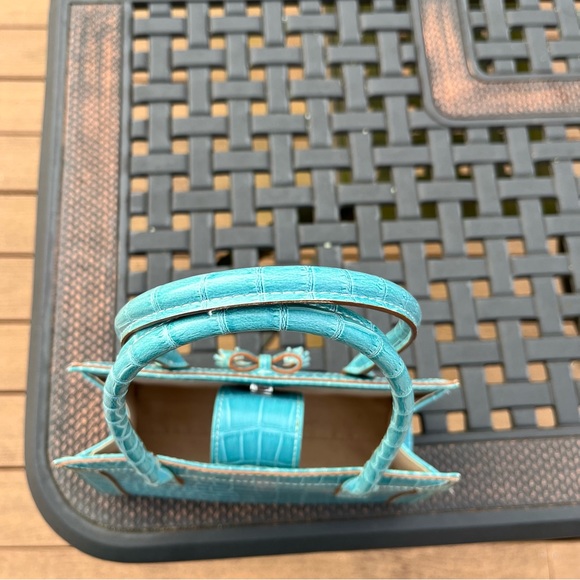 Liz Claiborne double handle faux leather snakeskin embosed turquoise purse - Picture 5 of 10